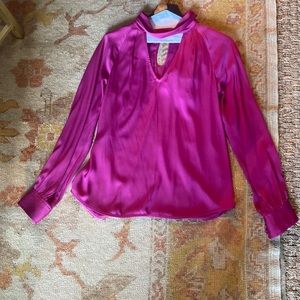 Trina Turk Magenta Key Hole neck blouse